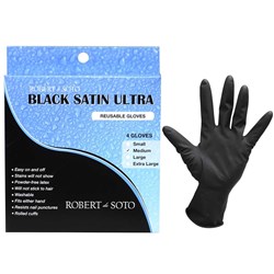 Robert de Soto Black Satin Ultra Reusable Gloves Medium 4pk