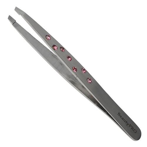 BeautyPRO Dazzle Me Pink Crystal Slant Tweezer