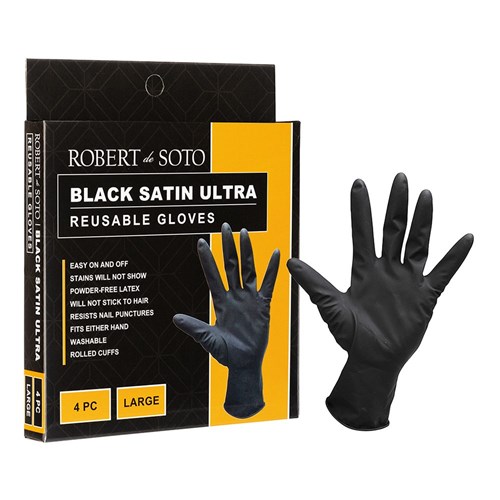 Robert de Soto Black Satin Ultra Reusable Gloves Large 4pc