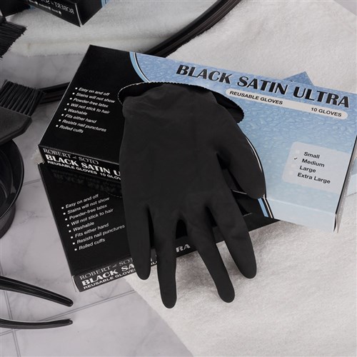 Robert de Soto Black Satin Reusable  Gloves Medium 10pk