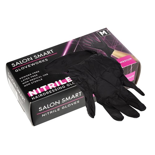 Salon Smart Nitrile Gloves Black Medium 100pk