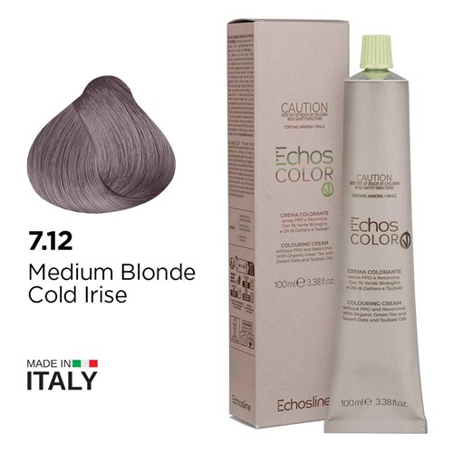 Echos Color Vegan Hair Colour 7.12 Medium Blonde Cold Irise